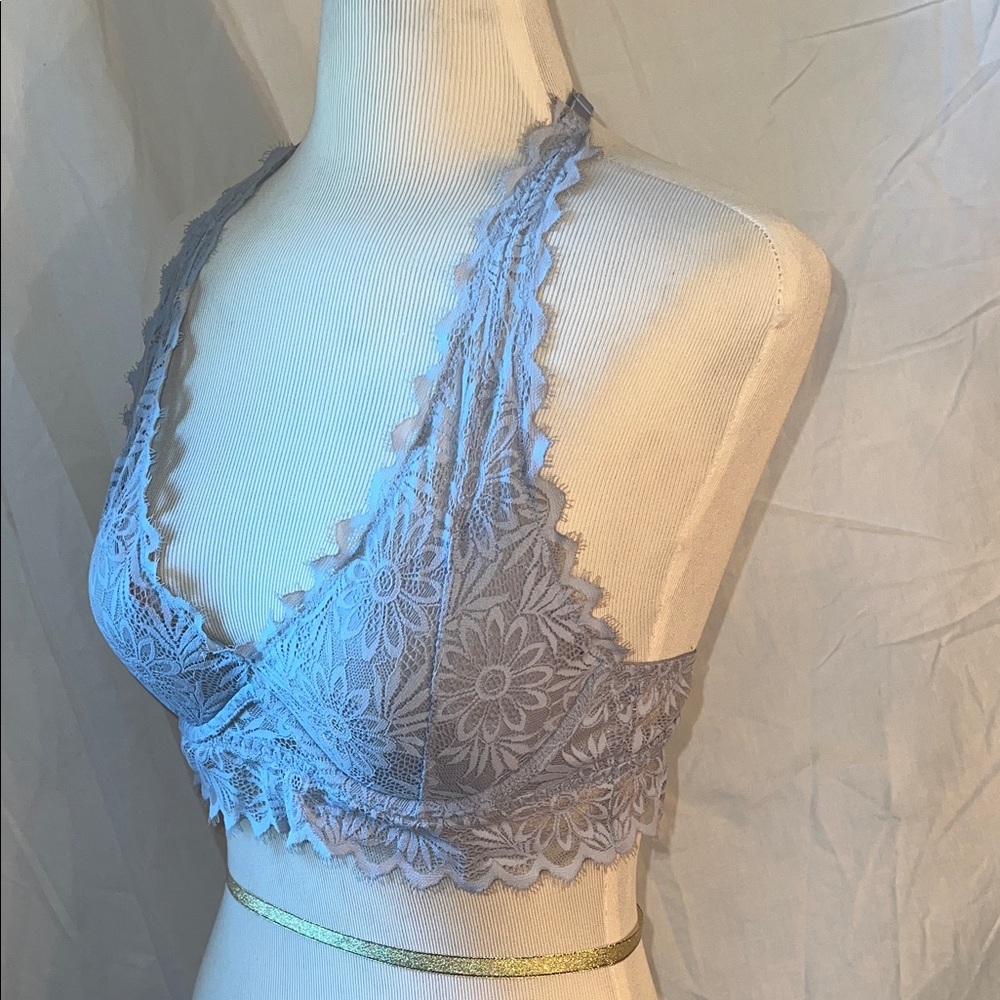 PINK Victoria's Secret Light Grey Lace Wired Halter Bralette - Picture 3 of 15